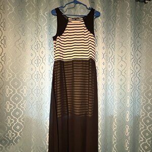 Gianni Bini Sleeveless Black/White Striped Top Sheer Bottom Long Maxi Dress Sz.L